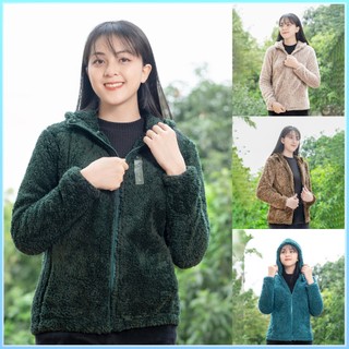 Áo lông cừu nữ có mũ Falumar, áo khoác nữ lông cừu có mũ mùa đông, áo ấm lông cừu dày dặn cho bà, cho mẹ