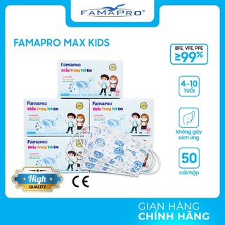 MAX KIDS Khẩu trang y tế trẻ em kháng khuẩn 3 lớp Famapro hộp 50 cái