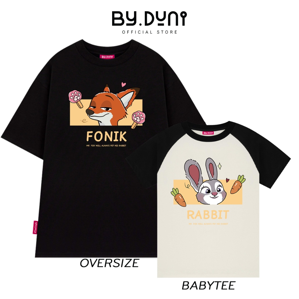 Áo thun cặp đôi BY.DUNI nam nữ Baby Tee & Oversized Tee local brand unisex, áo cặp bạn thân vải cotton mẫu THỎ CÁO