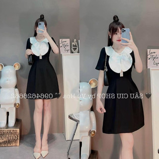 Váy xuông cổ phối dáng cánh hoa tiểu thư