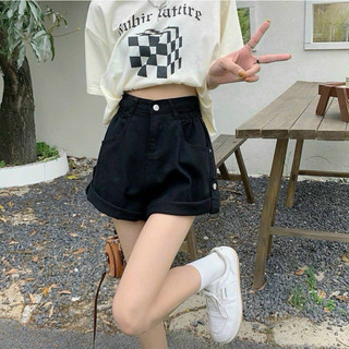 Quần short kaki jean lật lai, quần short nữ lưng cao, ống rộng