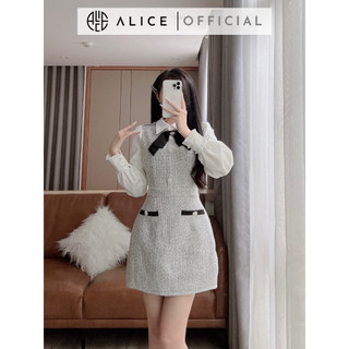 Váy Dạ Tiêu ALICE Thiết Kế Tay Chất Thô Mềm Kèm Tag Đá Đính Rời Phong Cách Trẻ Trung Thanh Lịch V975