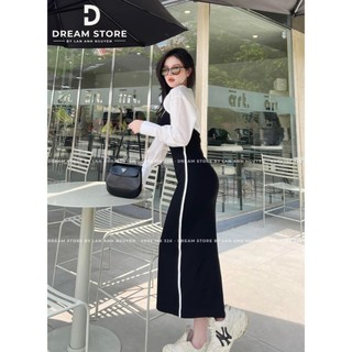 đầm thun nữ maxi phối viền hai dây tặng kèm áo khoác gb
