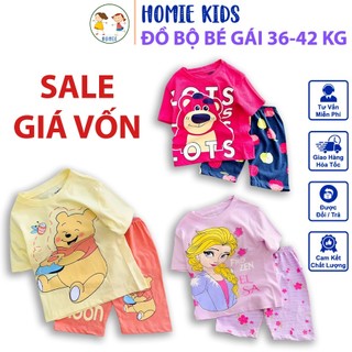 Đồ bộ bé gái size 36-42 kg cao khoảng 140-145cm set quần lửng áo thun tay ngắn trẻ em vải cotton in hoạt hình Homie Kids