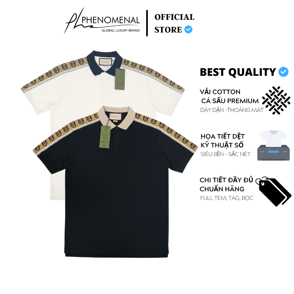 Áo Polo GC Interlocking G Stripe loại Best - Chất Cotton Cá Sấu Premium