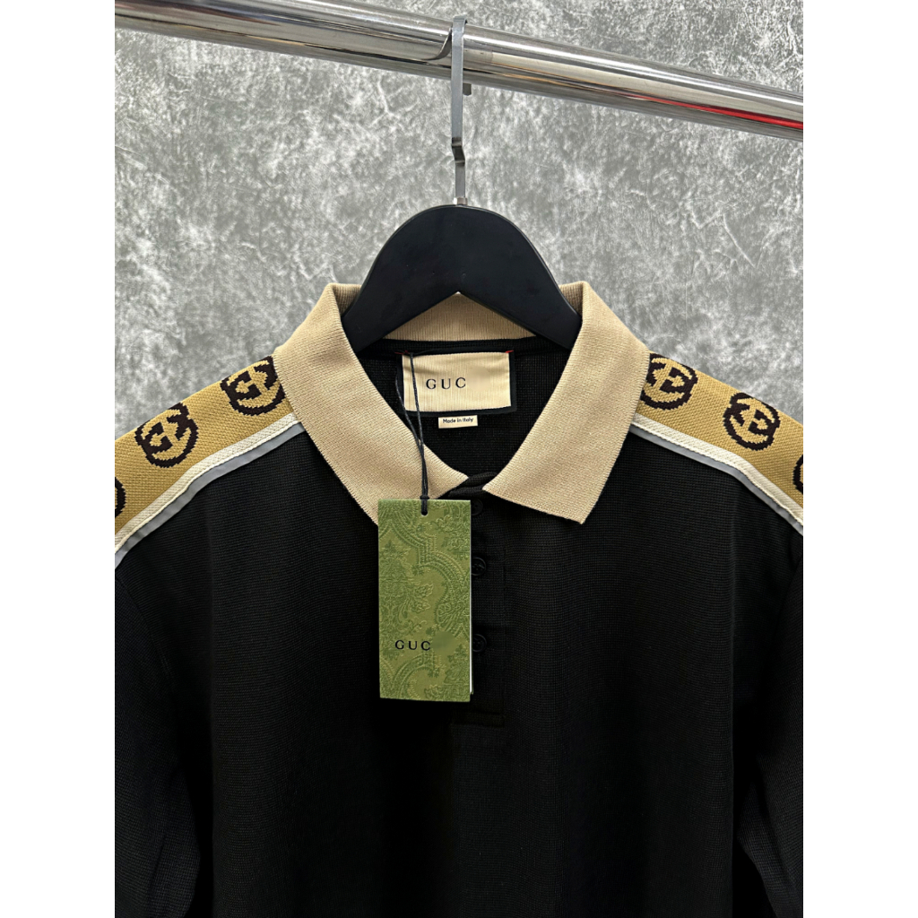 Áo Polo GC Interlocking G Stripe loại Best - Chất Cotton Cá Sấu Premium