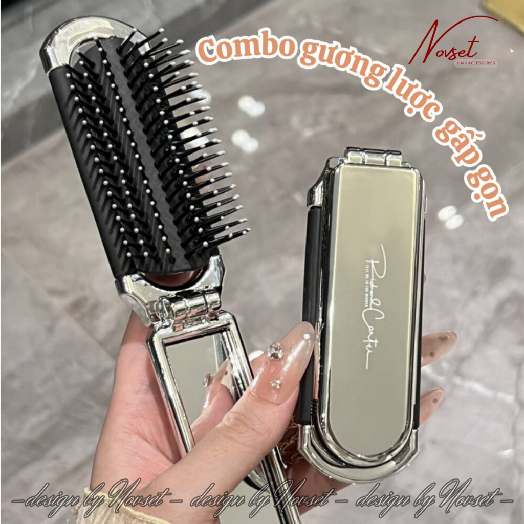 Lược Chải Tóc Tạo Kiểu kèm gương màu bạc nhỏ gọn, tiện lợi [MÃ B703 ]