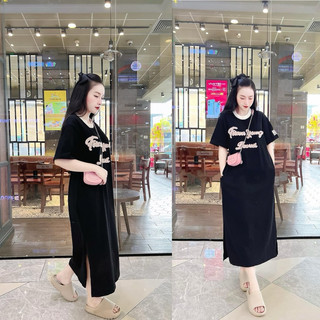 Váy phông in hình chữ chất cotton mát dành cho mùa hè
