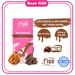 [Chính hãng] Milk Chocolate 50% cacao FIGO nhân Hạnh nhân 50G| Kẹo Socola sữa nhân Hạnh nhân béo, bùi, ăn là nghiện