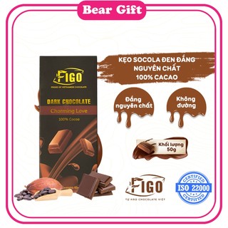 [Chính hãng] Dark Chocolate 100% Cacao FIGO 50g, Socola đen nguyên chất không đường, ăn giảm cân, tiểu đường Thanh 50gr