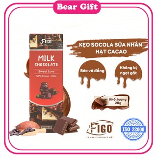 [Chính hãng] Bar 20gr- Milk Chocolate, Kẹo Socola sữa 50% Cacao Figo nhân Hạt Nibs tan ngay trong miệng, Ăn là Nghiện
