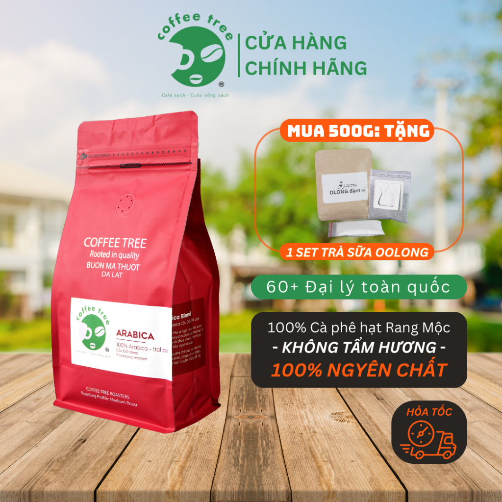Cà Phê Arabica Cầu Đất Nguyên Chất 100% Coffee Tree 500gr Thơm Nồng, Vị Nhẹ, Gu Tây