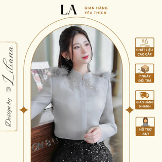 Áo Sơ Mi Lông Vũ Dáng Ngắn, Sơ Mi Tơ Đính Đá Sang Chảnh TRANGTAYFASHION