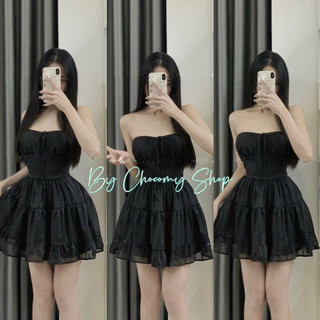 Đầm cúp ngực dáng xòe nữ chất tơ bo chun phía sau dáng ngắn tiểu thư dự tiêc- ChocomyShop