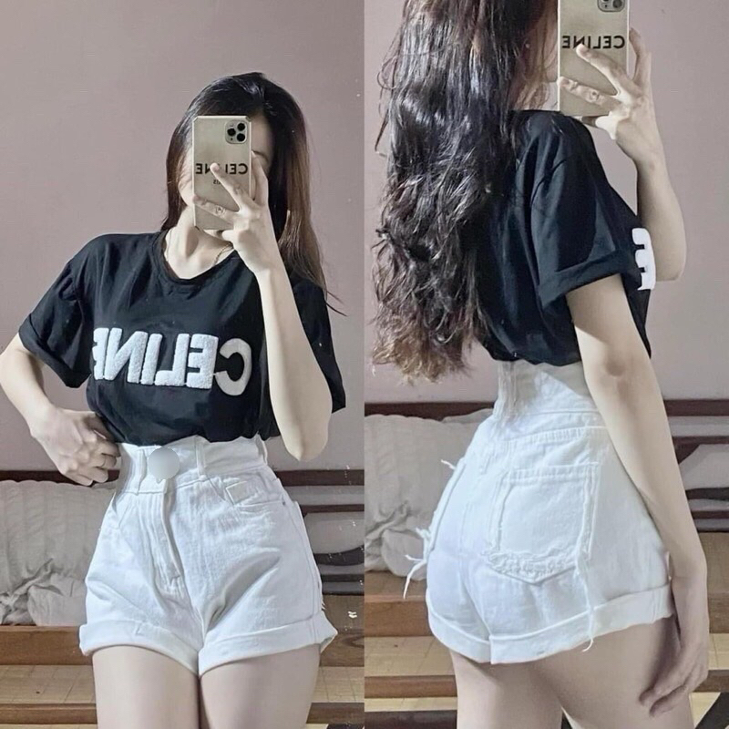 Set bộ áo thun clin mix quần jean gập gấu - Bộ C