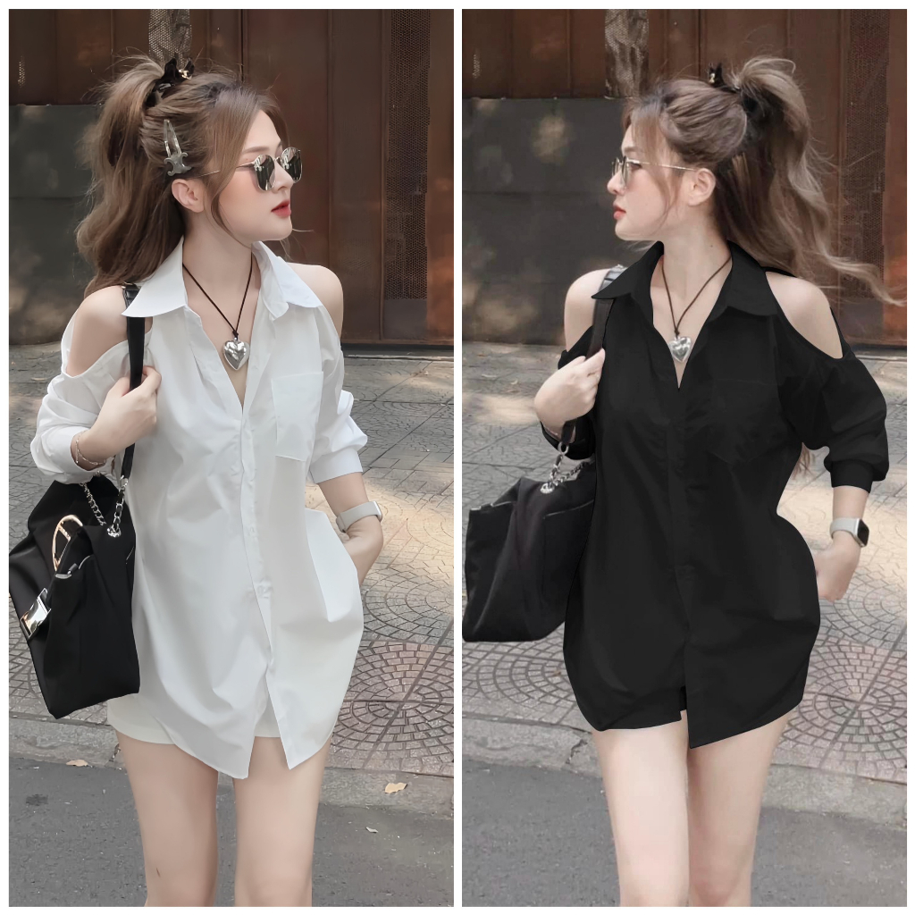 Áo Sơ Mi Dáng Rộng Hở Vai LH10