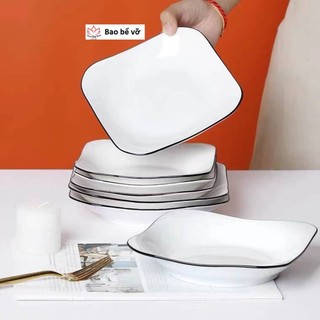 Đĩa sứ vuông, đĩa sứ trắng viền đen,đĩa sứ decor trang trí, đĩa đẹp, đĩa sứ màu trắng, đĩa vintage