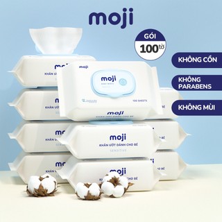 Thùng 10 Khăn giấy ướt MOJI 100 tờ có nắp, mềm mịn, không mùi cho bé