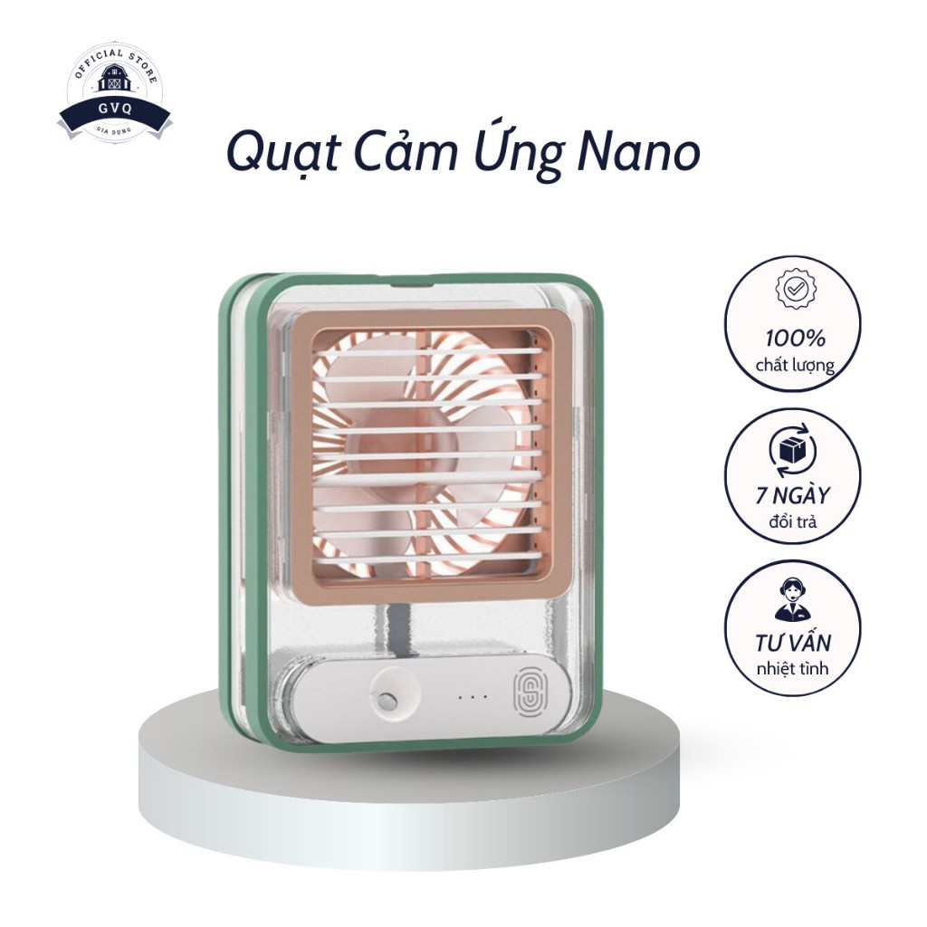 Quạt Hơi Nước Nano Để Bàn Trong Suốt Sạc Tích Điện Cảm Ứng Thế Hệ Mới GVQ Store