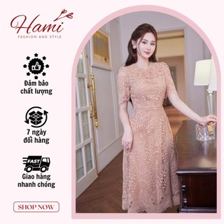 Đầm ren hai lớp phối họa tiết nổi sang trọng, quý phái Hami Fashion