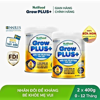 [HSD T2-2027] COMBO 2 LON Sữa Bột Vàng Nutifood GrowPLUS 0+ 400g [Sữa Non].