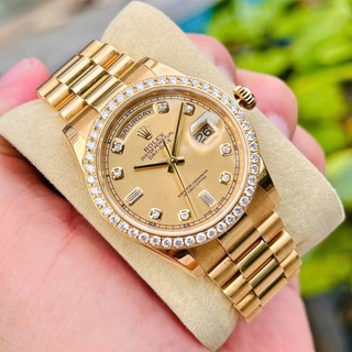Đồng hồ cơ nam rolex - viền đá diamond cao cấp, máy automatic