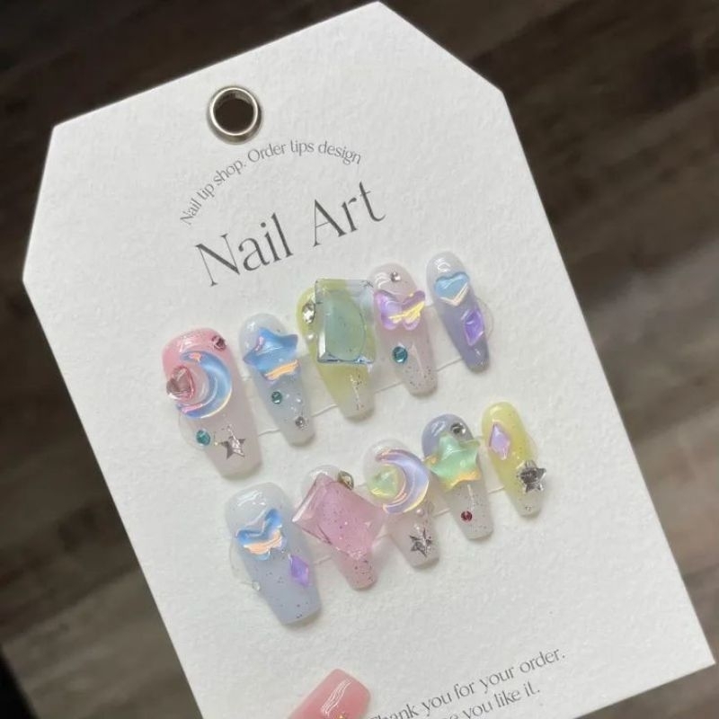 Móng giả-Nailbox móng up thiết kế charm lấp lánh