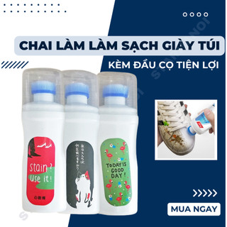 Lọ tẩy trắng làm sạch giày dép giày sneaker túi xách Douyin 100ml đầu chổi kèm cọ vệ sinh nước đánh vết ố bẩn