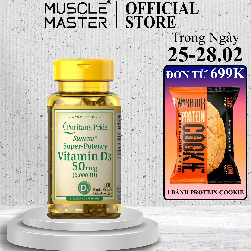Viên Bổ Sung Vitamin D3 Tăng Hệ Miễn Dịch Puritan's Pride Vitamin D3 100 Viên
