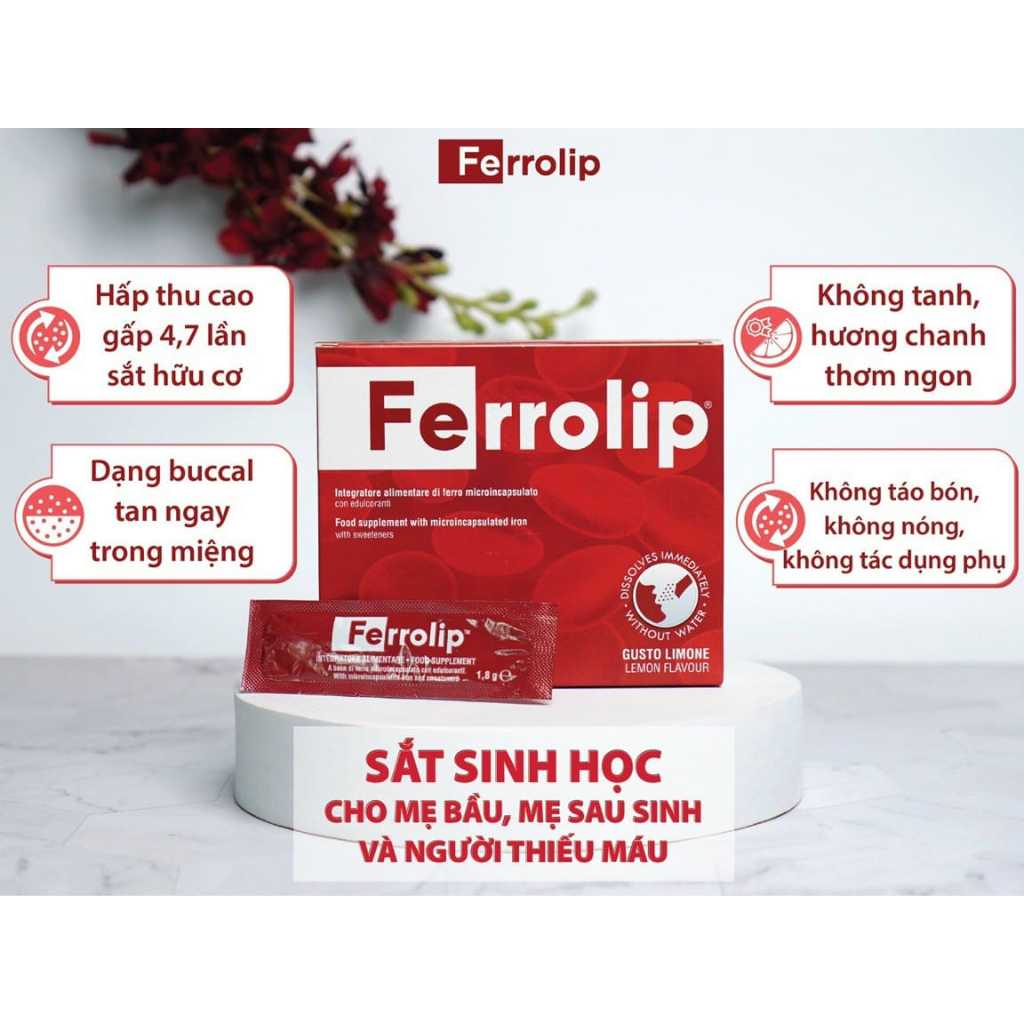 Sắt sinh học Ferrolip cho bà bầu và người thiếu máu (Hộp 20 gói)