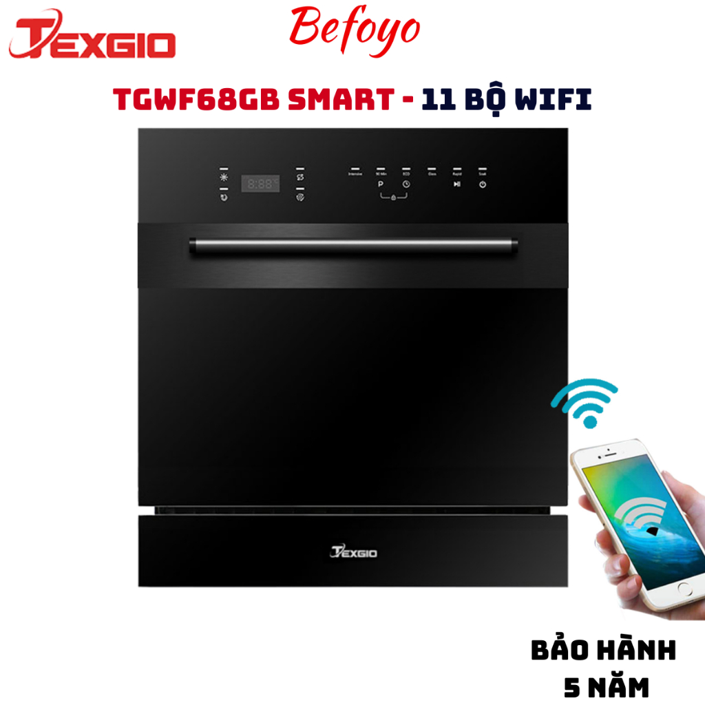 Máy rửa bát Texgio WIFI 11 Bộ TGWF68GB bảo hành tại nhà 3 năm, bảo hành 5 năm - Máy rửa chén Texgio để bàn - âm tủ