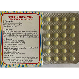 (5 vỉ) TYLO DOXY 15% (vỉ 24 viên) HEN KHẸC, HÔ HẤP, TIÊU HOÁ  Trên GÀ ĐÁ