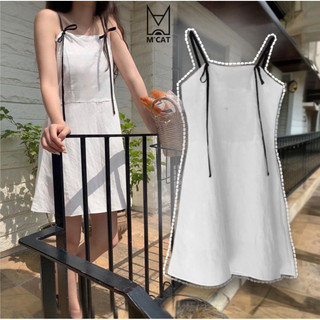 Đầm chữ A đính dây nơ phối màu