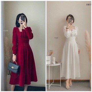 ĐẦM NỮ DỰ TIỆC, KỈ YẾU THANH LỊCH NHẸ NHÀNG, CHẤT UMI CỔ VUÔNG TAY DÀI DÁNG XÒE DÀI SIÊU XINH