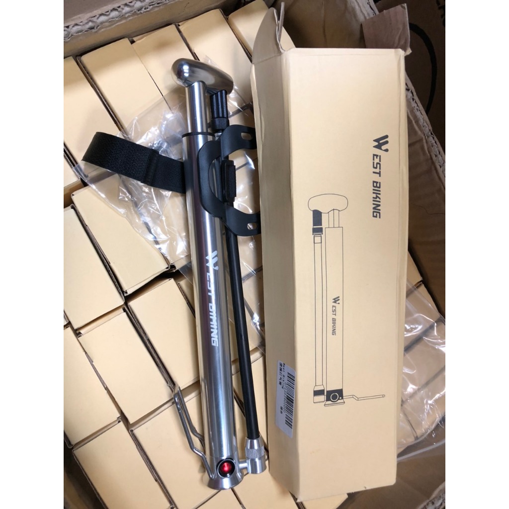 Bơm xe đạp mini West Biking bạc gắn ở khung xe 160PSI đa năng
