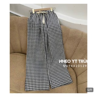 Quần ống rộng kẻ caro cạp chun nhiều màu hottrend