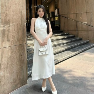 Đầm lụa nữ dự tiệc thiết kế cố yếm dáng dài sang trọng Callene (L2335)