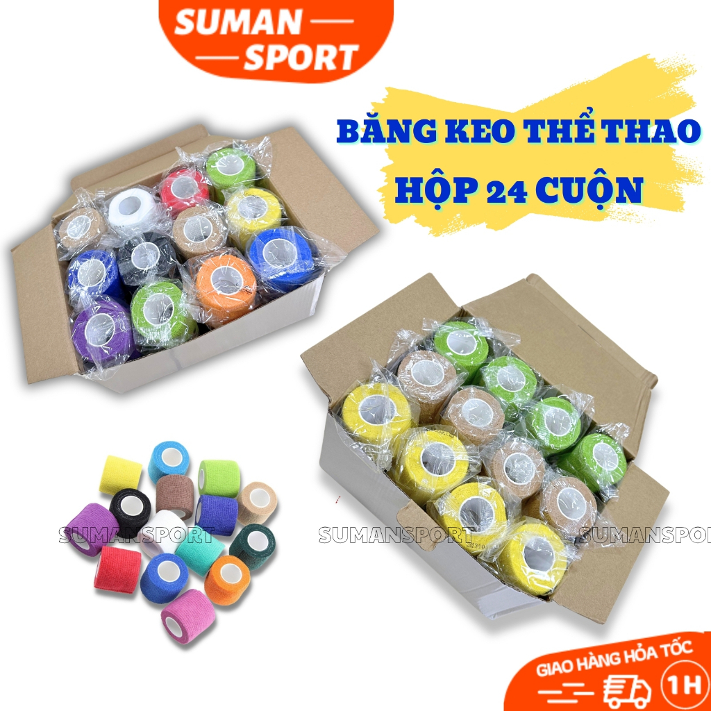 Băng keo thể thao quấn cổ chân HỘP 24 CUỘN, băng cuốn đá banh thể thao hỗ trợ bảo vệ cổ tay, đầu gối