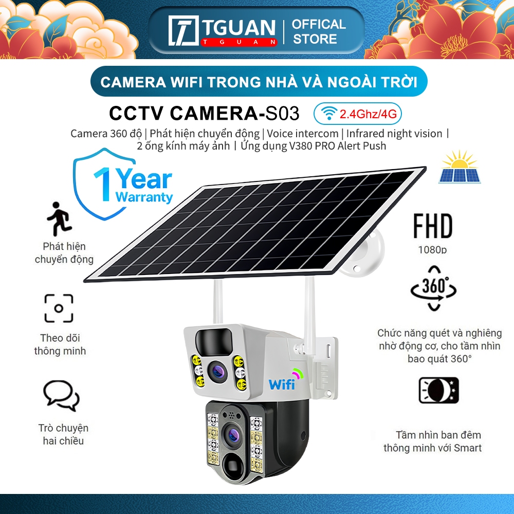 Solar giám sát Camera 2 mắt 4G WiFi 360 độ TGUAN 1080P HD IP Không thấm nước ngoài trời | BigBuy360 - bigbuy360.vn