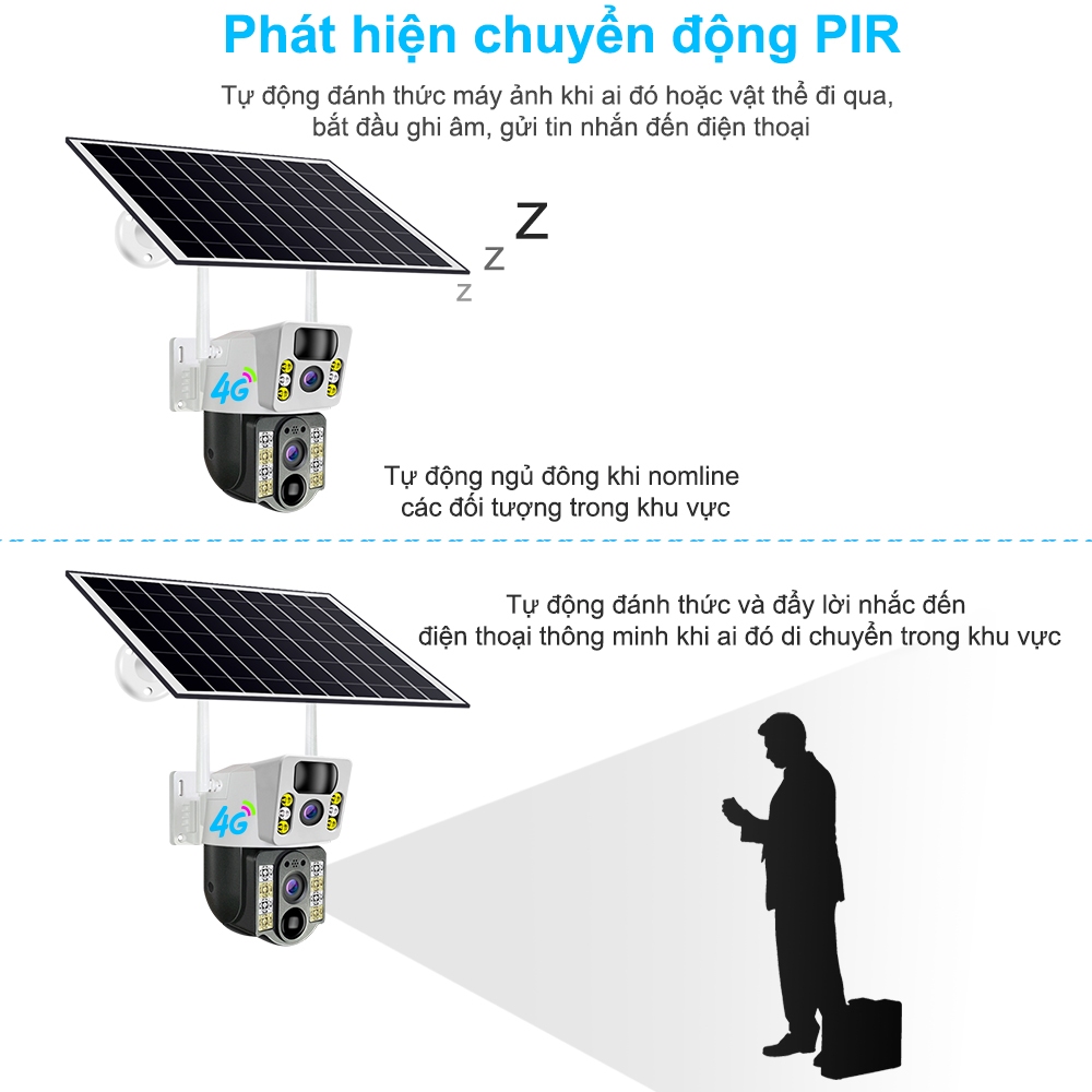 Solar giám sát Camera 2 mắt 4G WiFi 360 độ TGUAN 1080P HD IP Không thấm nước ngoài trời | BigBuy360 - bigbuy360.vn