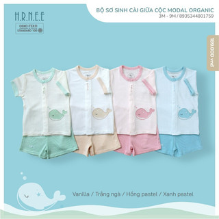 Bộ cộc tay nhà Hrnee chất mềm mát cho bé từ sơ sinh tới 9 tháng