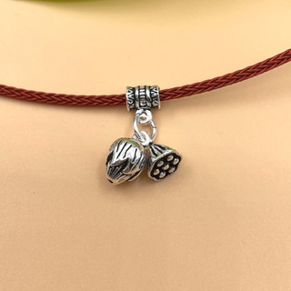 Charm kép móc treo đài sen và búp sen bạc thái - charm bạc 925 - mã ca1260