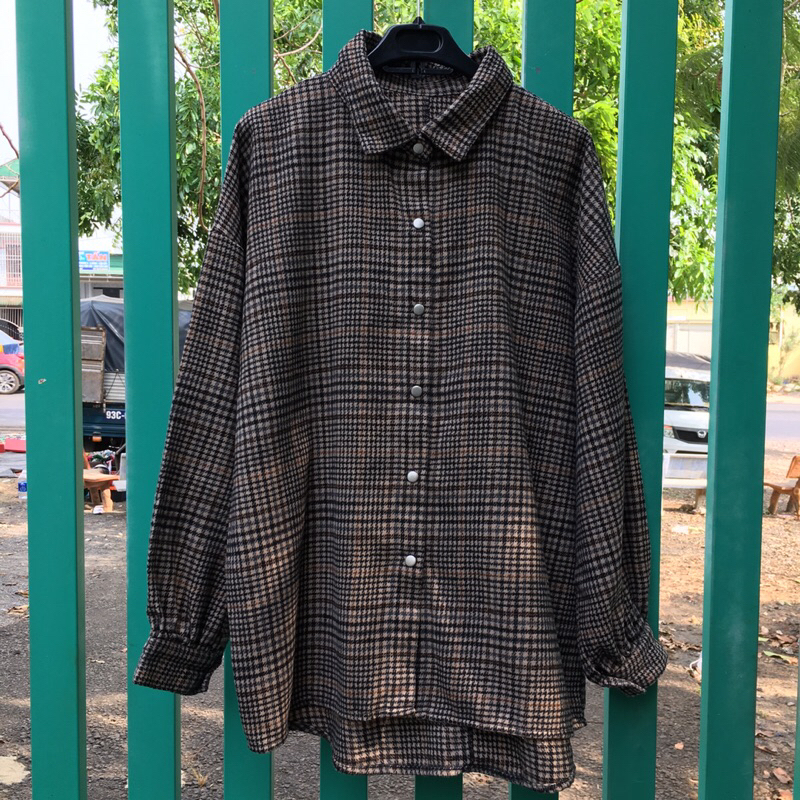 Sơmi dạ Nhật NoBrand houndstooth woolen shirt