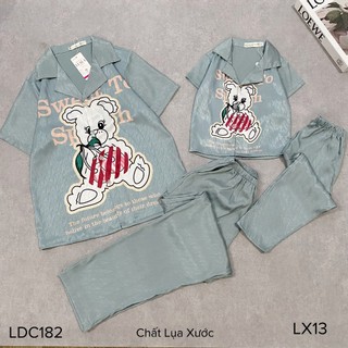 Set bộ pyjamas đôi mẹ và bé áo cộc quần dài chất lụa xước mềm mát