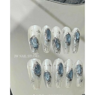Móng giả-Nailbox móng up thiết kế xanh dương lấp lánh tráng gương