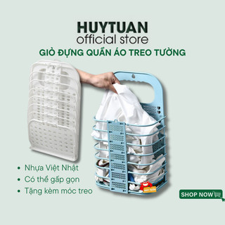 Giỏ đựng quần áo và đồ dùng sinh hoạt treo tường Việt Nhật 3379 có thể gấp gọn tặng kèm móc treo (MS05)