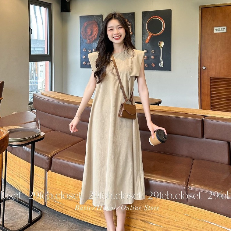 Váy suông cổ tròn tay hến vuông 247plus - Vay272