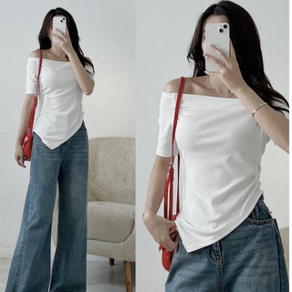 Áo kiểu trễ vai chất thun vạt nhọn freesize 247plus - Ao828/P12K1