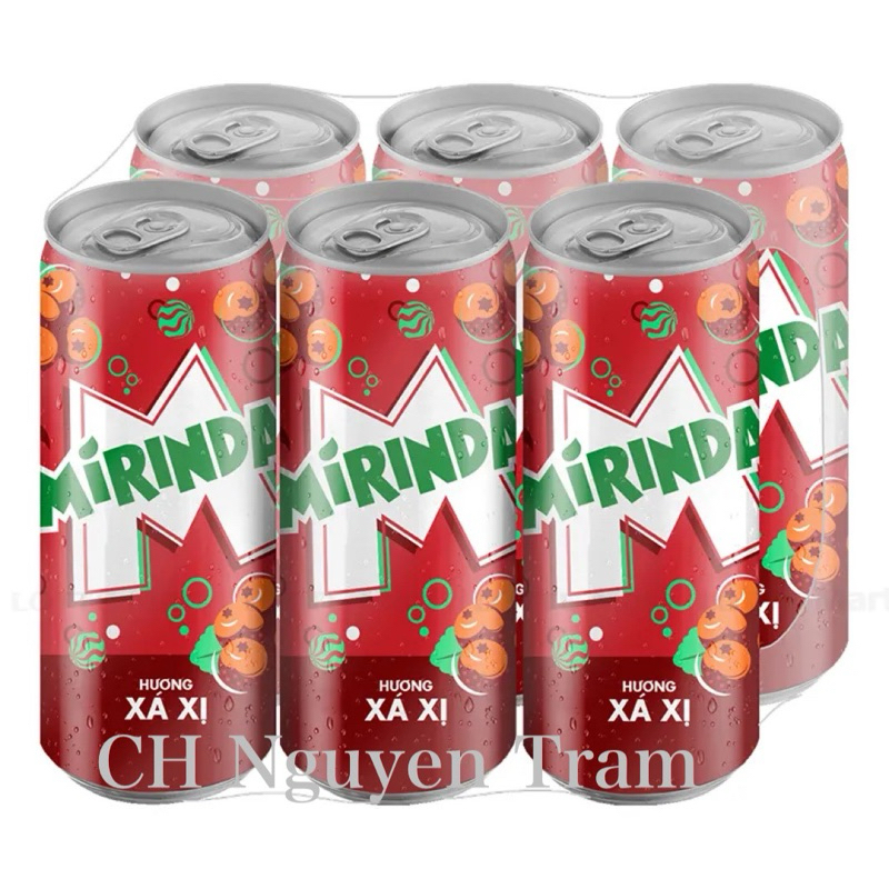 Lốc 6 lon nước ngọt Mirinda xá xị 320ml( gói kỹ)