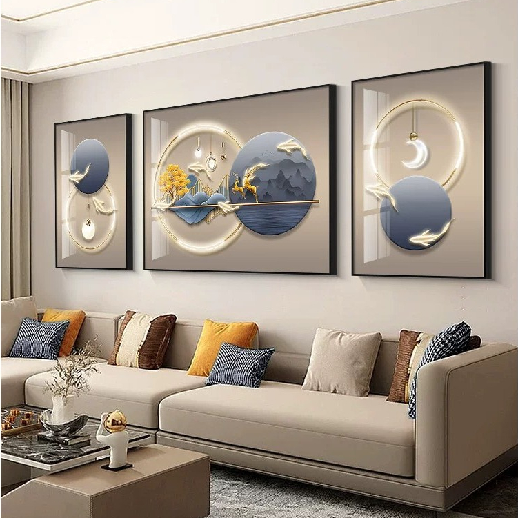 SET 3 Tranh Treo Tường Phòng Khách Hươu Phú Quý/ Decor phòng Khách/ Khách Sạn/ Quà Tặng Tân Gia
